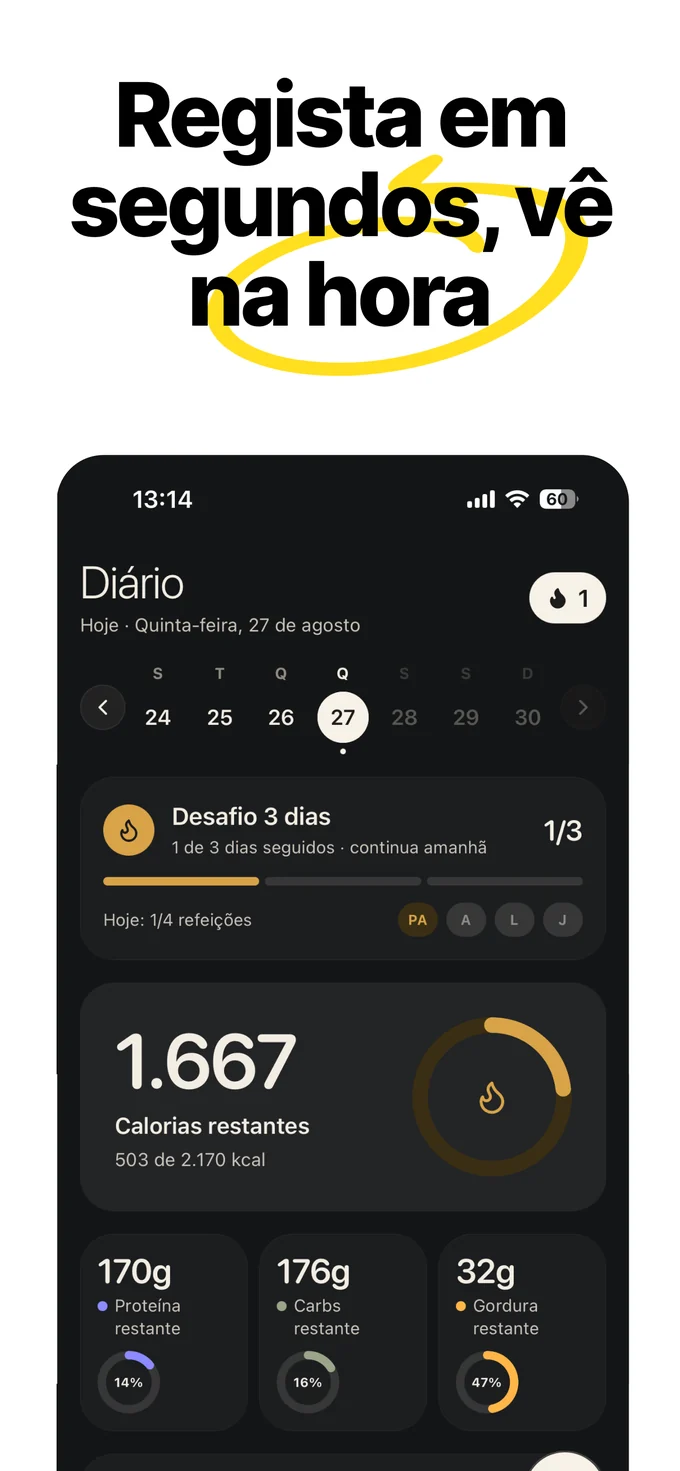 Diário com anel de calorias restantes